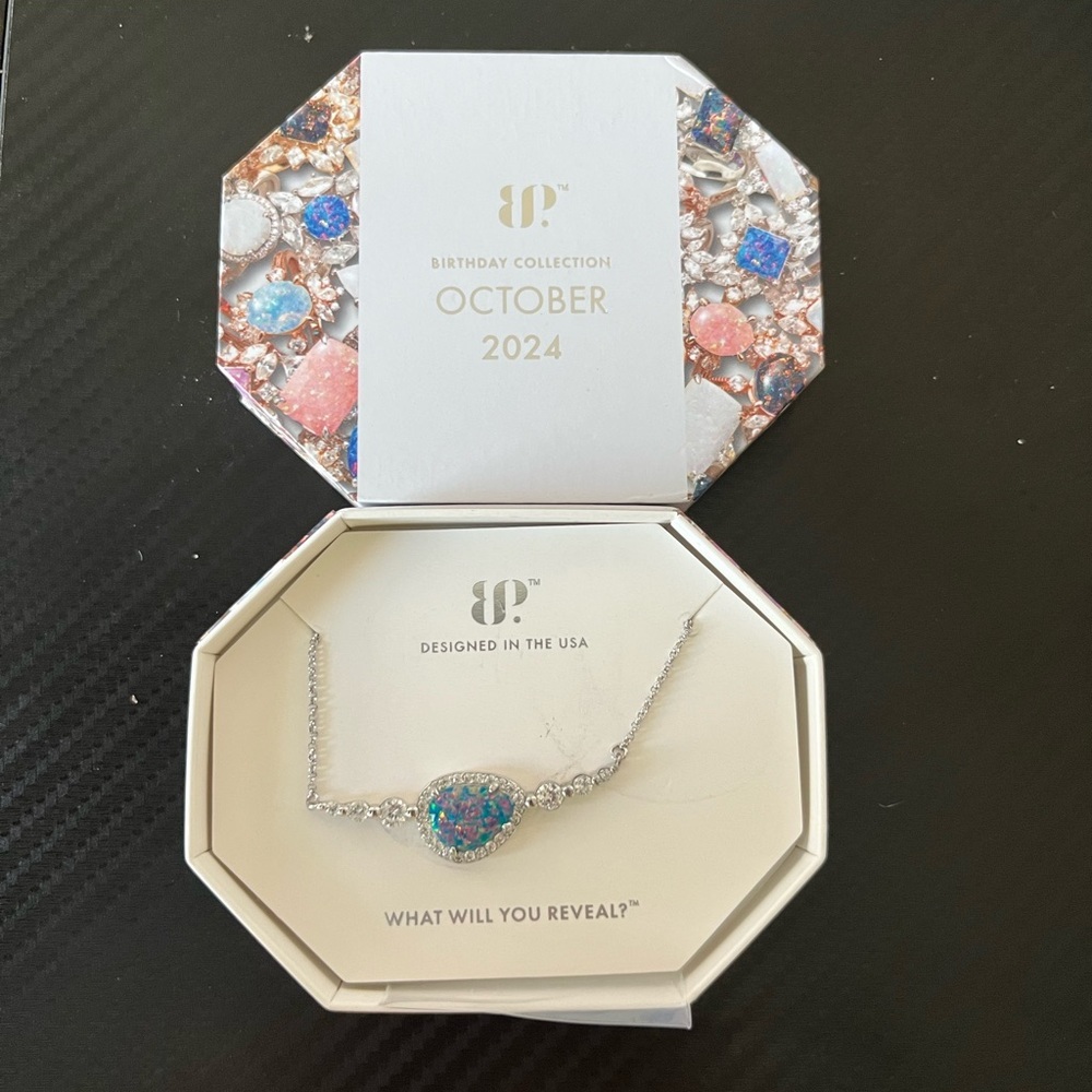 BP Bomb Party Oct 2024 emerald fire opal sterling silver necklace